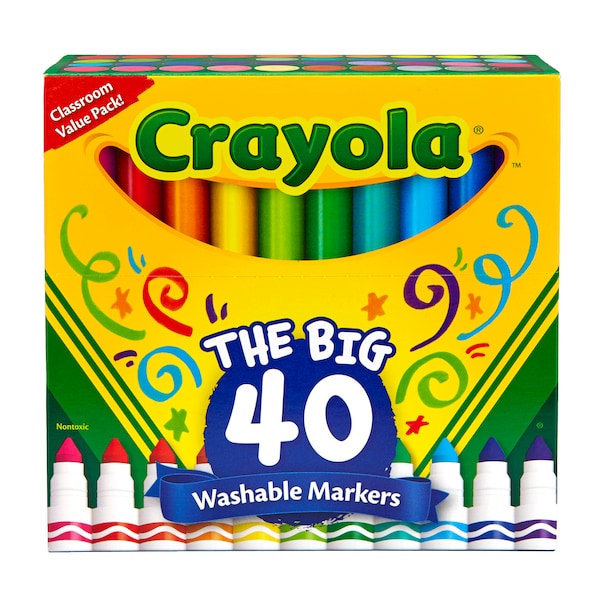 Crayola Washable Markers, Broad Line, Assorted Colors, PK40